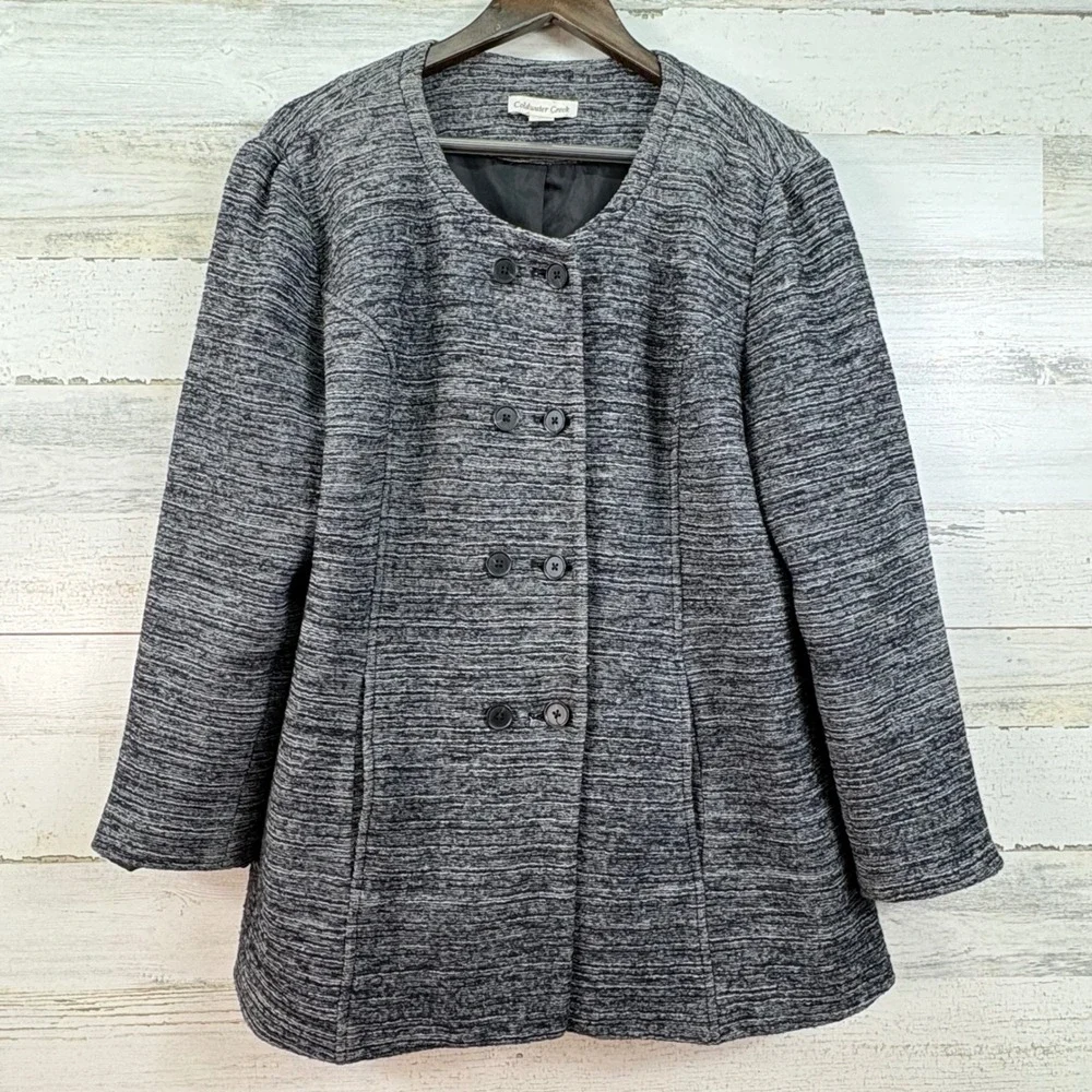 Coldwater Creek Womens PL 14-16 Grey Wool Cotton‎ Marled Double Breasted Jacket